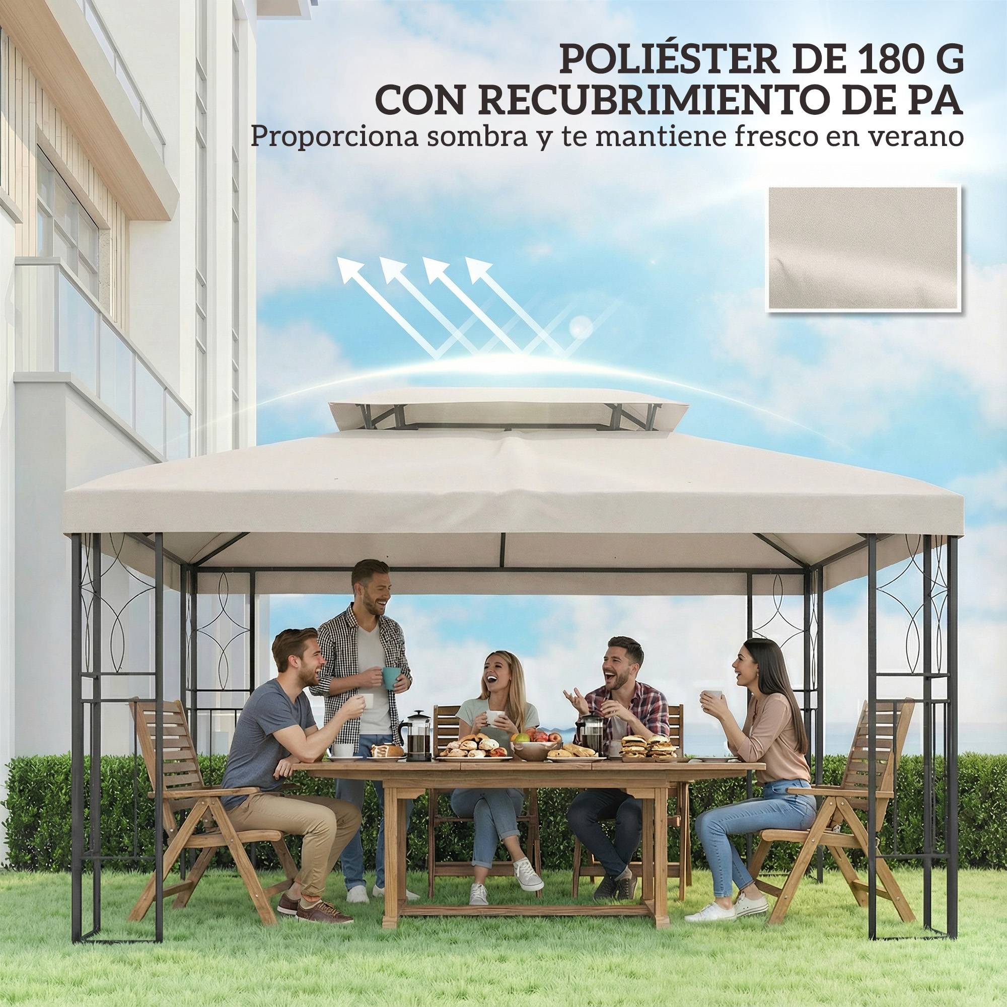 Toit de rechange 4x3 m avec double toit, trous de drainage et protection UV, seul toit sans structure, creme - Image 8