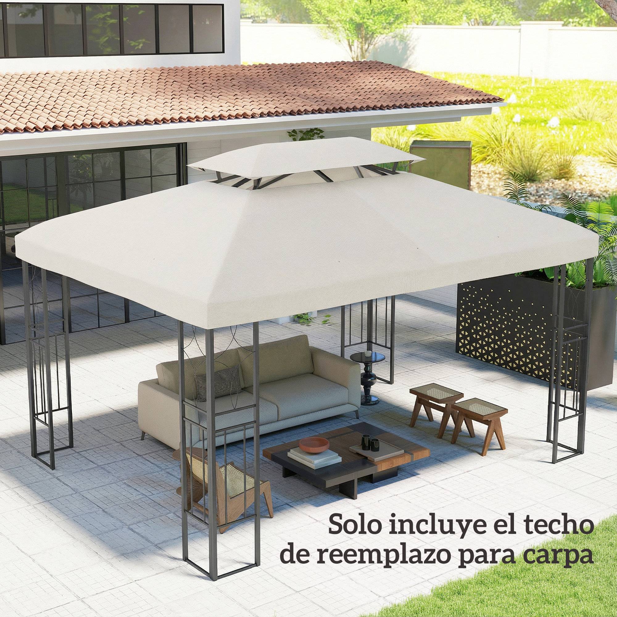Toit de rechange 4x3 m avec double toit, trous de drainage et protection UV, seul toit sans structure, creme - Image 9