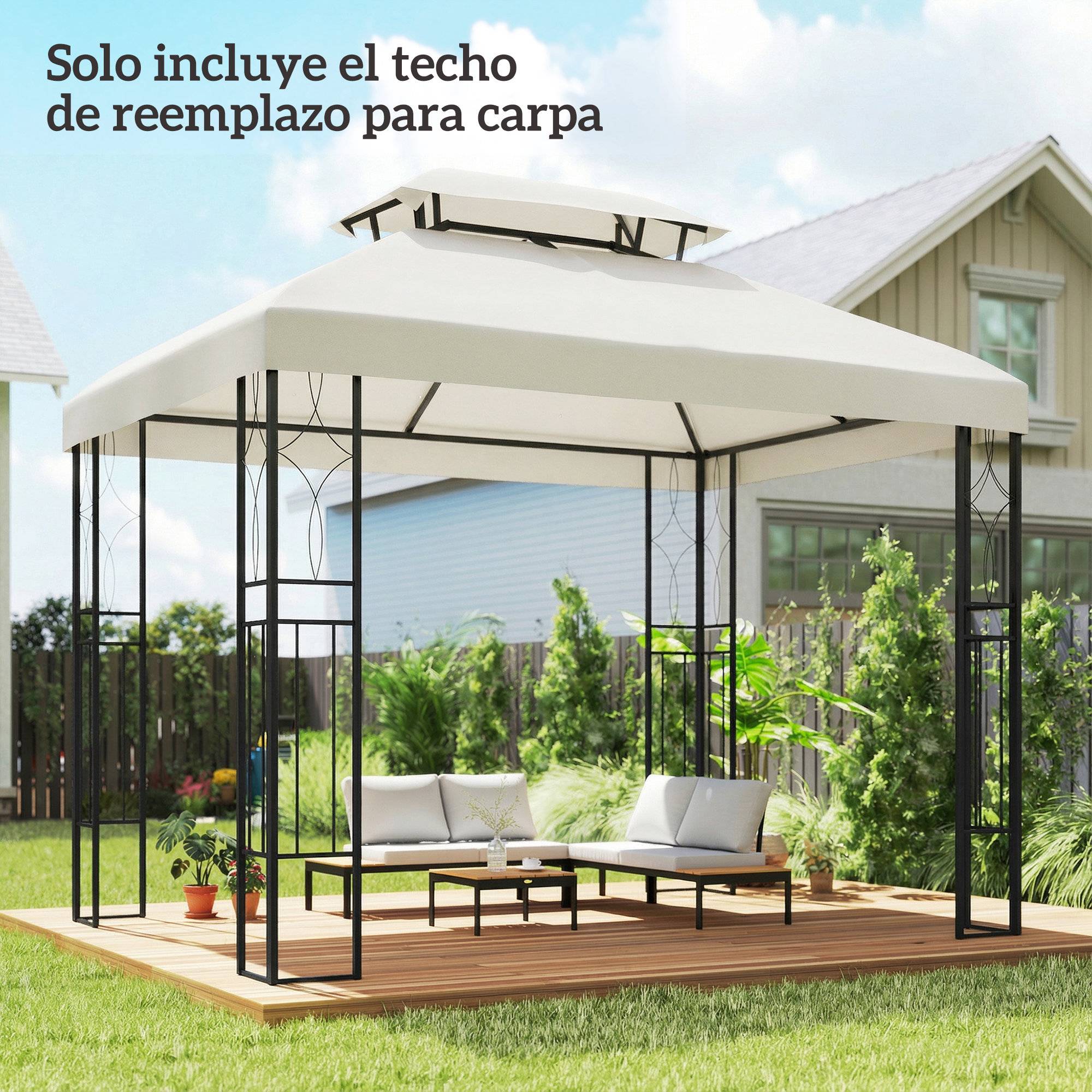 Toit de rechange 4x3 m avec double toit, trous de drainage et protection UV, seul toit sans structure, creme - Image 3
