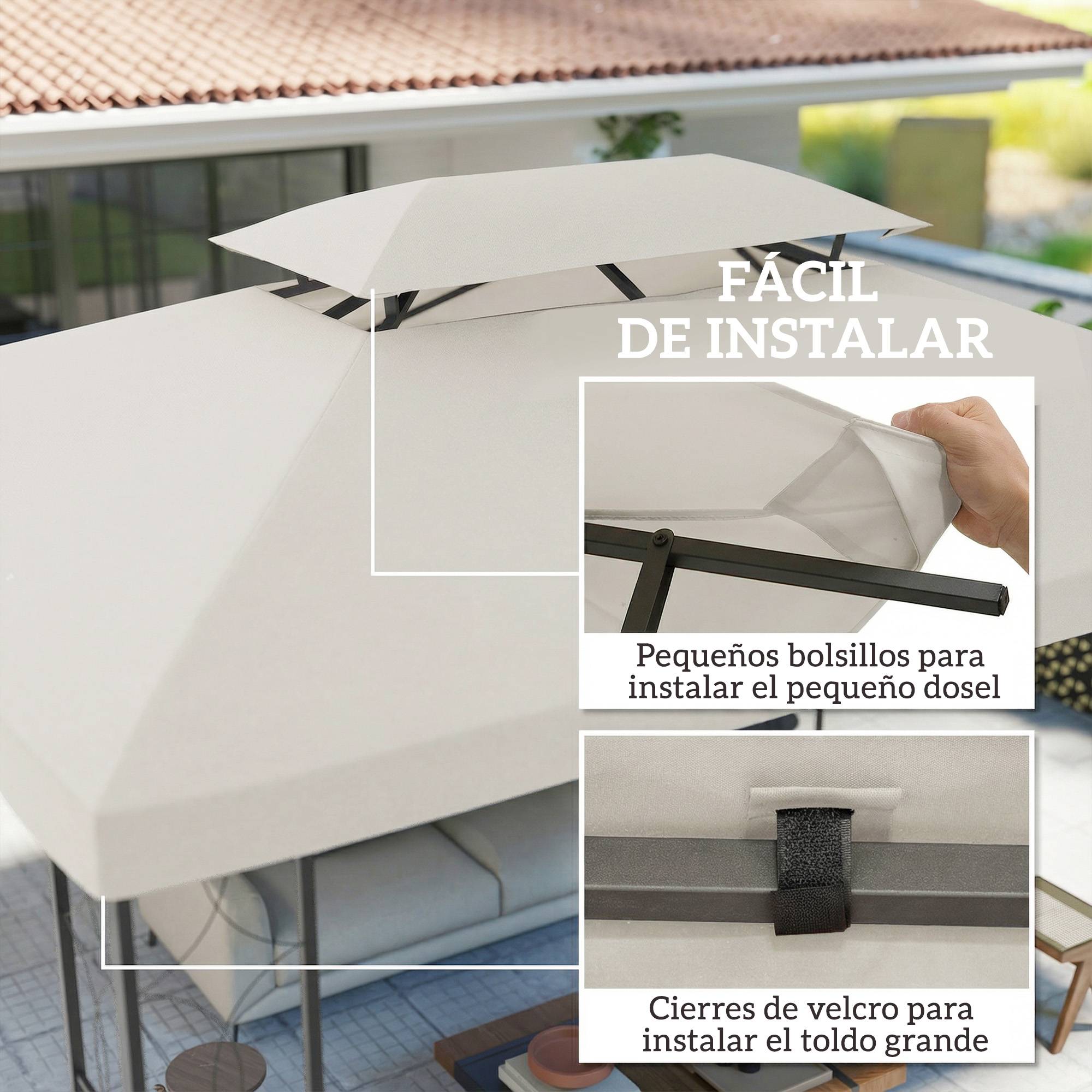 Toit de rechange 4x3 m avec double toit, trous de drainage et protection UV, seul toit sans structure, creme - Image 7