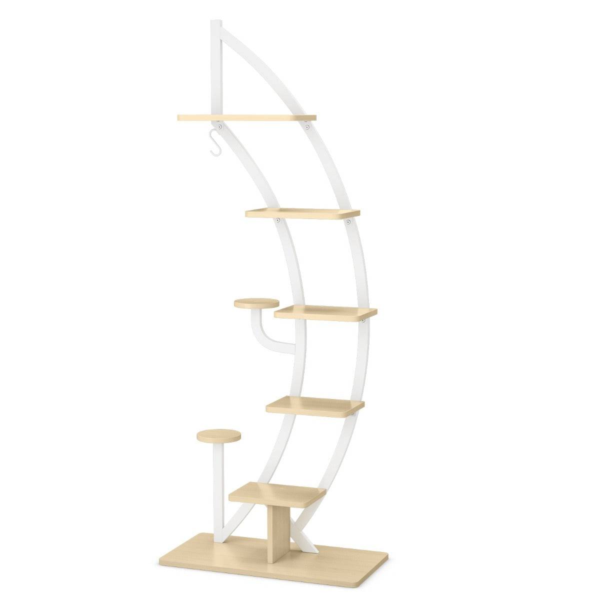 Helloshop26 - Étagère à fleurs en métal à 7 niveaux porte plantes en forme de demi-lune avec dispositif anti-renversement 60 x 30 x 155 cm blanc - Image 1