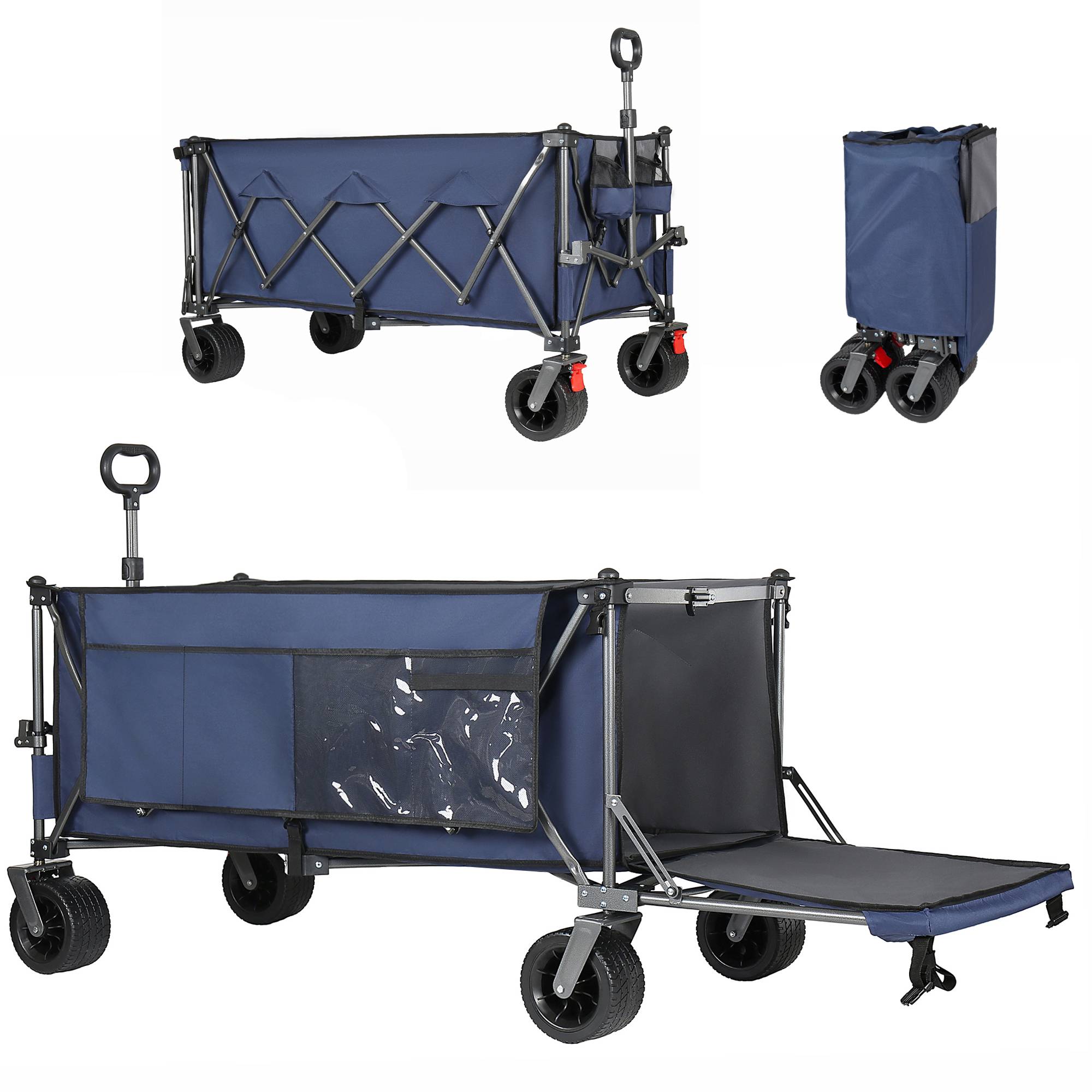 ComfortXL - Chariot de jardin pliable en acier pour plage camping 300 L extension arrière 180 cm bleu - ComfortXL Outdoor Living - Image 1