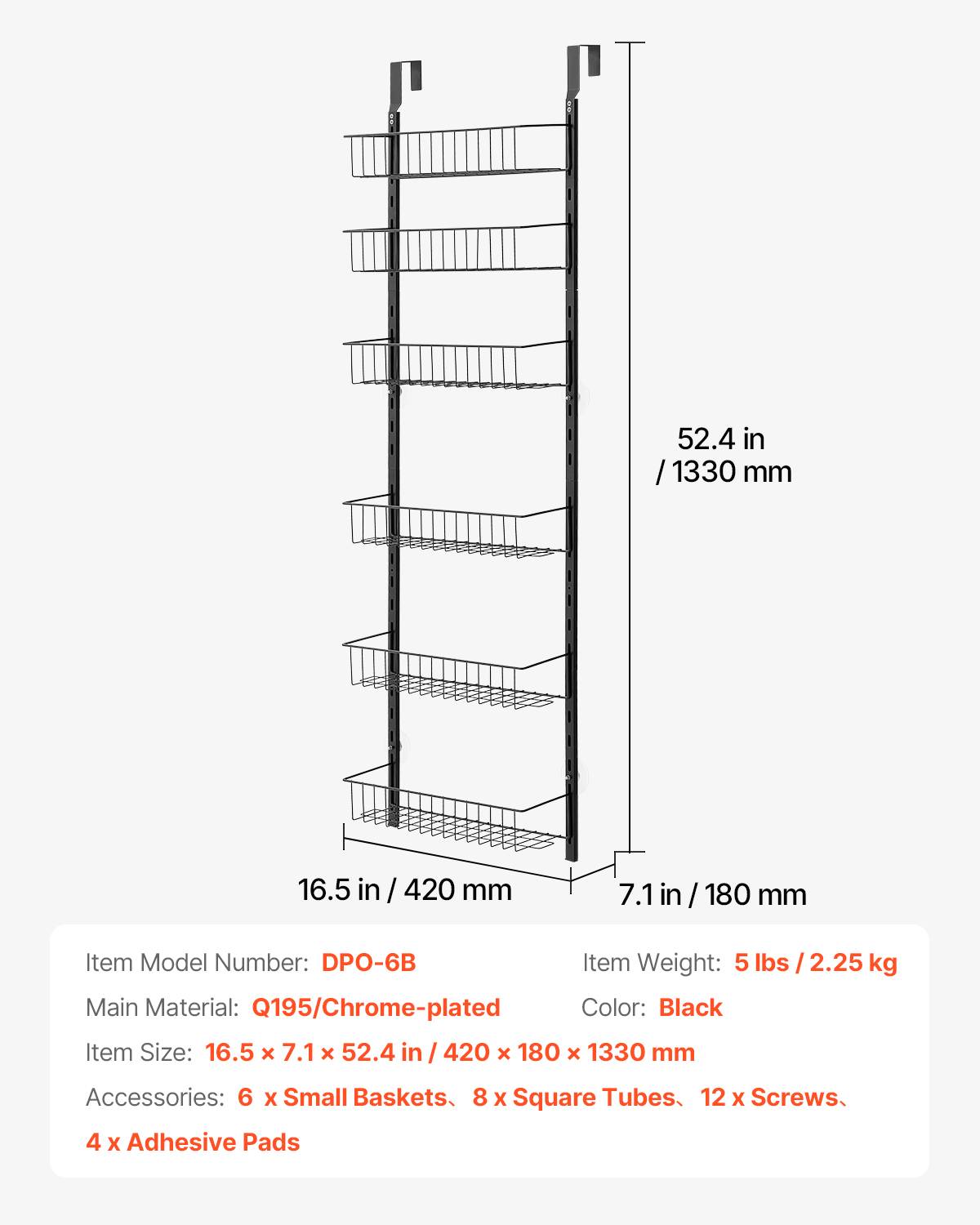 VEVOR Organisateur garde-manger suspendu porte, 6 niveaux, acier. Épices. - Image 7