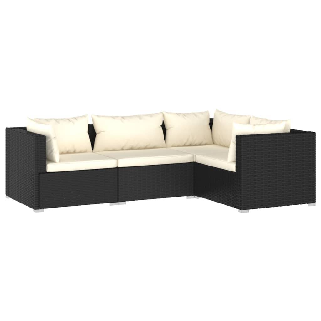 Helloshop26 - Salon de jardin meuble d'extérieur ensemble de mobilier 4 pièces avec coussins résine tressée noir - Image 1