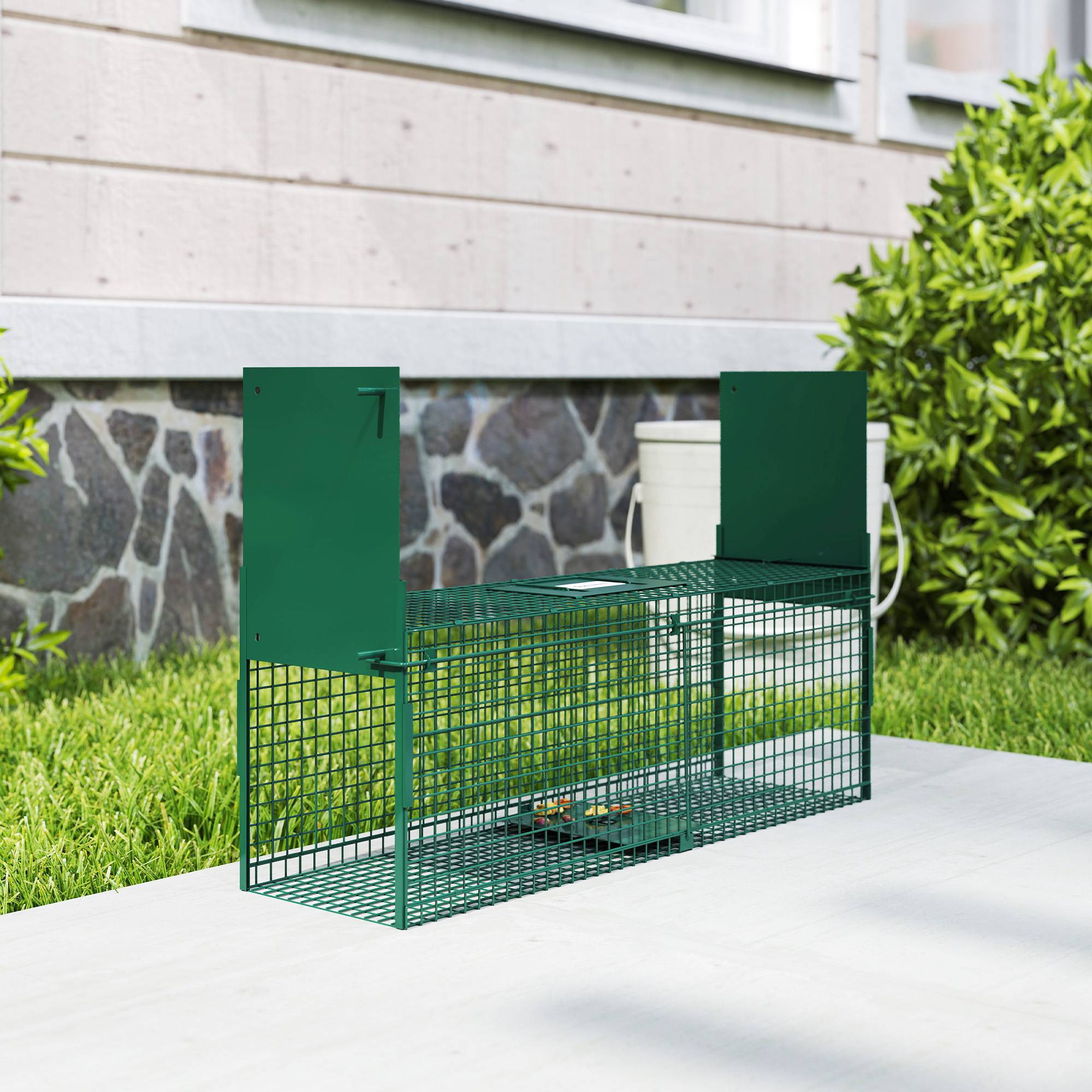 Piège à animaux vivants 60 x 18 x 20 cm avec 2 portes, poignée et cadre en acier pour souris et rongeurs, vert - Image 4
