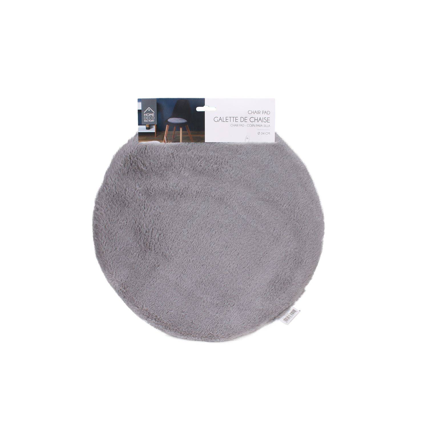 Sans Marque - Lot de 6 galettes de chaises rondes imitiation fourrure - Diamètre 34 cm - Gris - Toilinux - Image 2