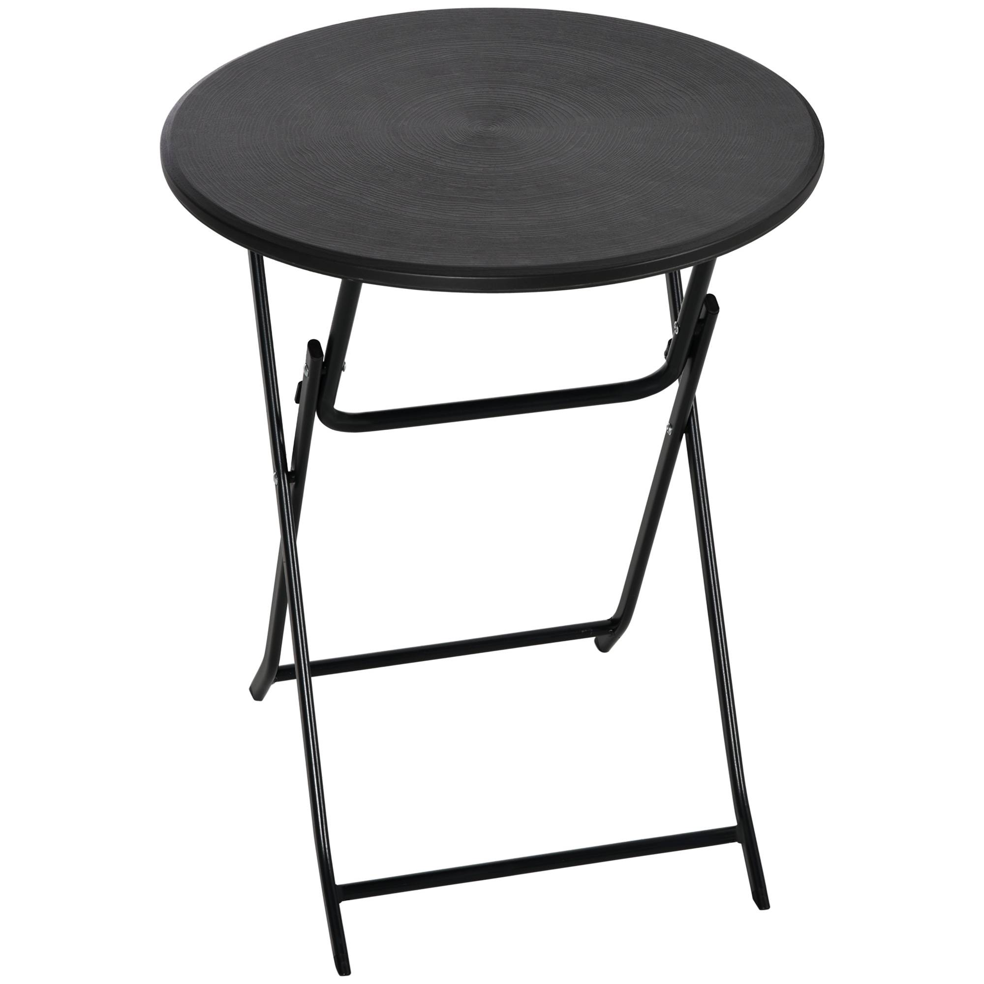 Table de jardin ronde et pliable pour 2 personnes, aspect bois, acier et plastique, gris foncé, 60 x 60 x 73 cm - Image 1