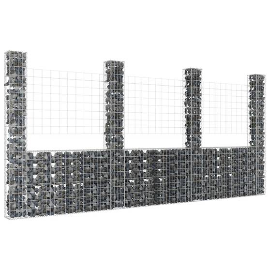 PANGIVO - Panier de gabion en fer argenté 380 x 20 x 200 cm avec 4 poteaux - PANGIVO - Image 1
