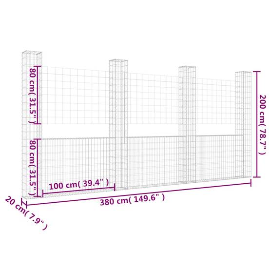 PANGIVO - Panier de gabion en fer argenté 380 x 20 x 200 cm avec 4 poteaux - PANGIVO - Image 6