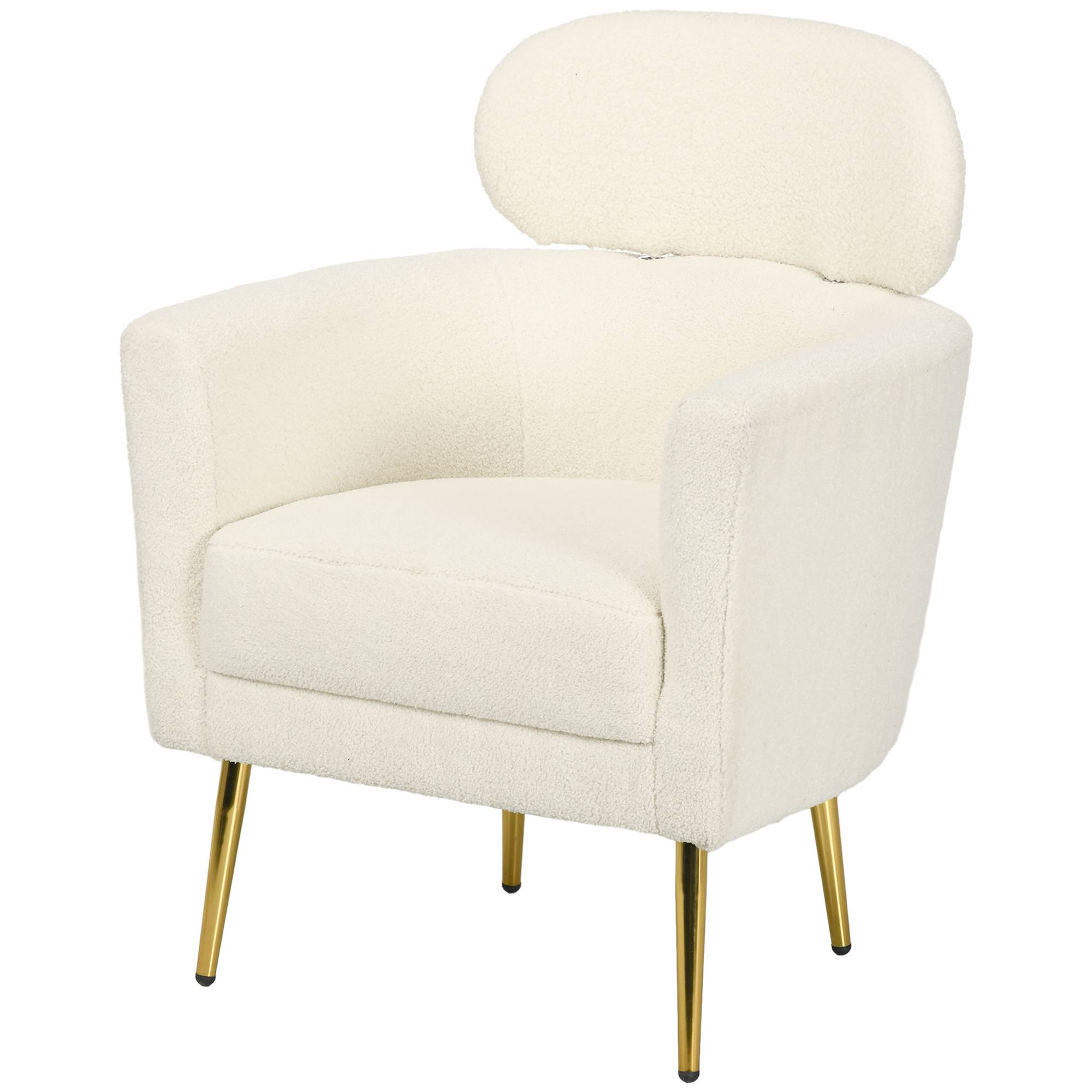 Fauteuil salon avec appuie-tête amovible, fauteuil crapaud en peluche teddy, pieds en métal, 71 x 65 x 90 cm, crème - Image 2
