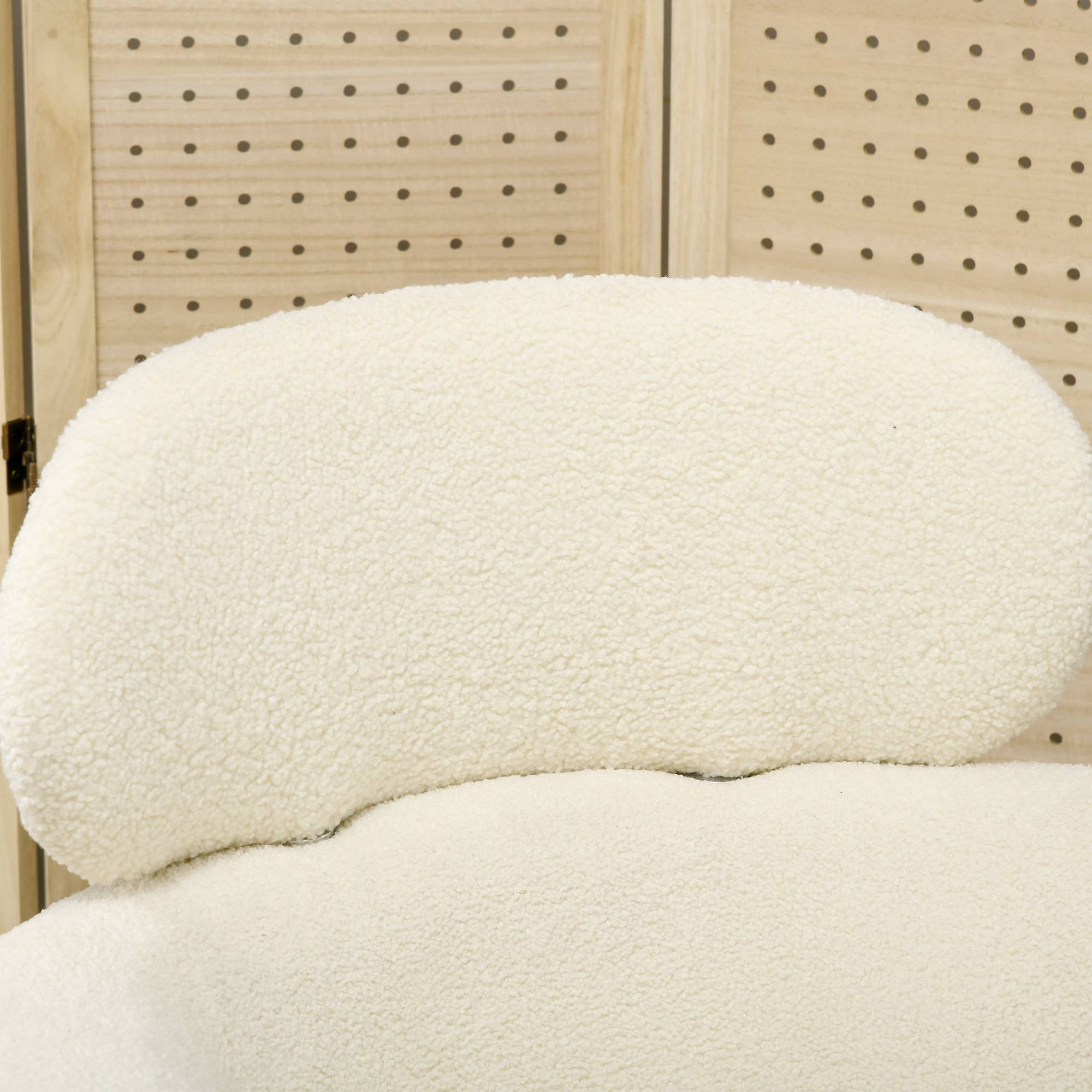 Fauteuil salon avec appuie-tête amovible, fauteuil crapaud en peluche teddy, pieds en métal, 71 x 65 x 90 cm, crème - Image 10