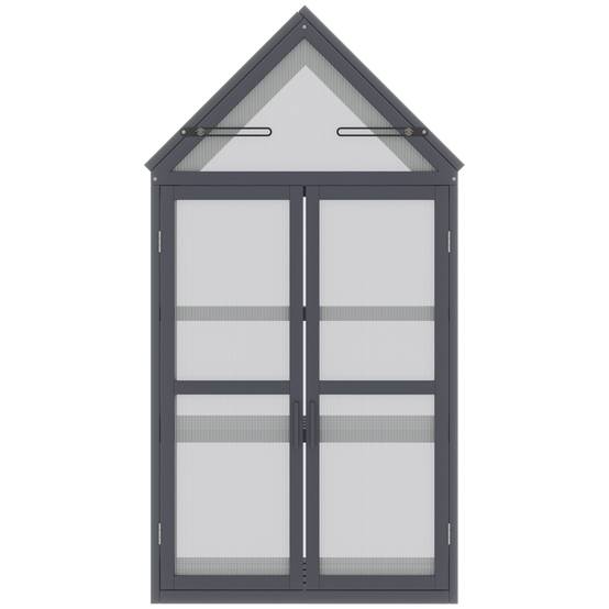Serre de balcon bois sapin polycarbonate 3 niveaux double porte 70x42x132cm gris - ComfortXL Outdoor Living - Image 10