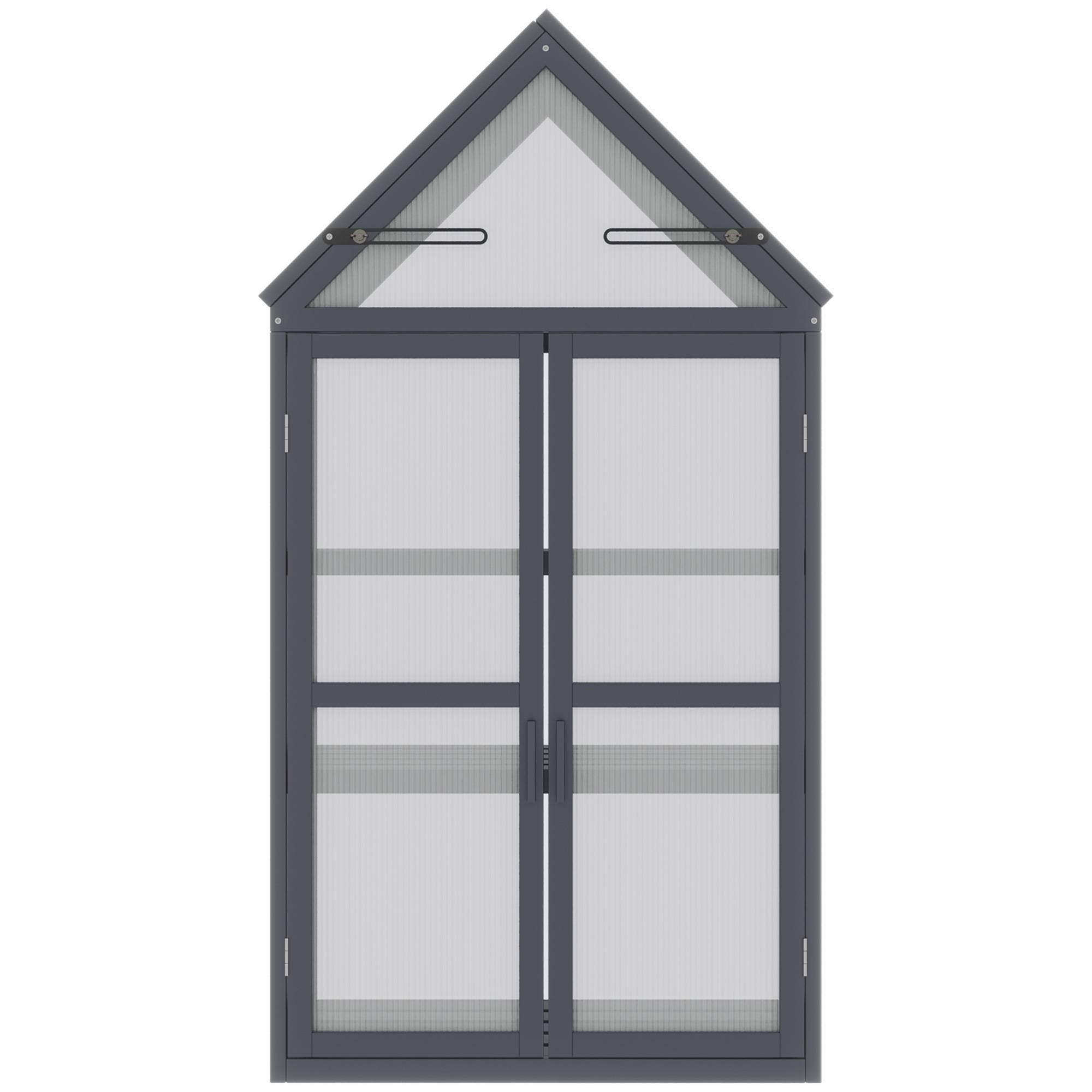 Serre de balcon bois sapin polycarbonate 3 niveaux double porte 70x42x132cm gris - ComfortXL Outdoor Living - Image 10