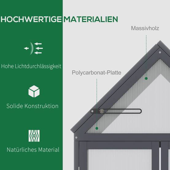 Serre de balcon bois sapin polycarbonate 3 niveaux double porte 70x42x132cm gris - ComfortXL Outdoor Living - Image 6