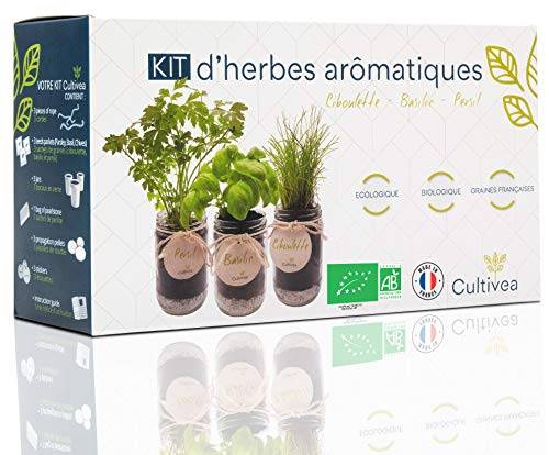 Kit Prêt à Pousser d’Herbes Aromatiques - Jardin potager d’intérieur (Basilic, Persil et Ciboulette) - Cultivea® - Image 1