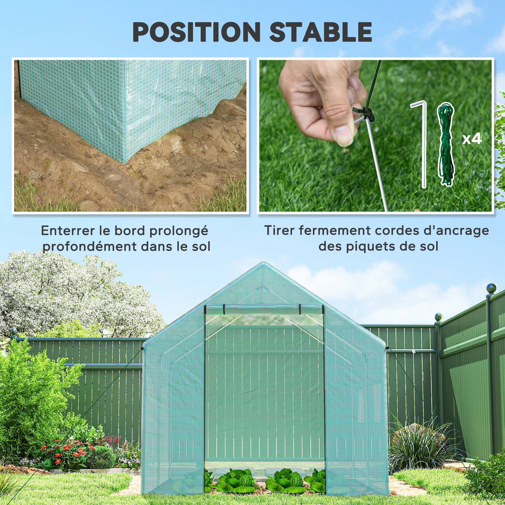 Sans Marque - Serre tunnel 6 m² 2x3 m acier galvanisé PE haute densité 4 fenêtres porte zippée serre potager verte - Image 8