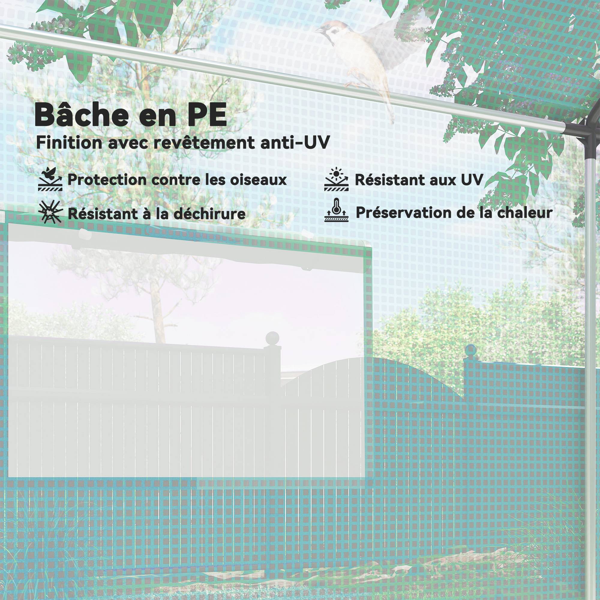Sans Marque - Serre tunnel 6 m² 2x3 m acier galvanisé PE haute densité 4 fenêtres porte zippée serre potager verte - Image 6