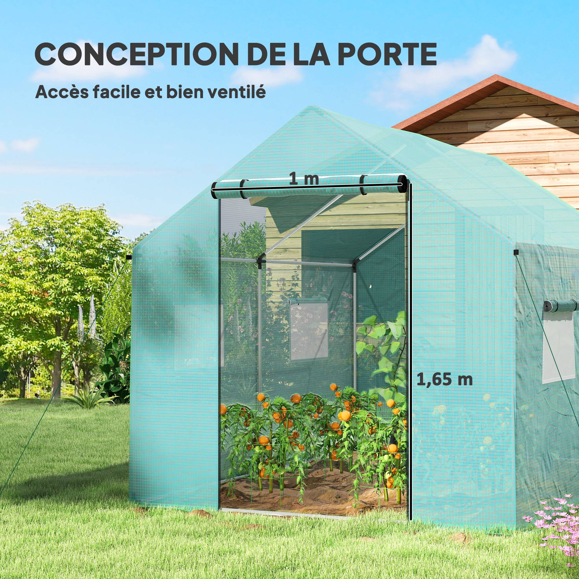 Sans Marque - Serre tunnel 6 m² 2x3 m acier galvanisé PE haute densité 4 fenêtres porte zippée serre potager verte - Image 7