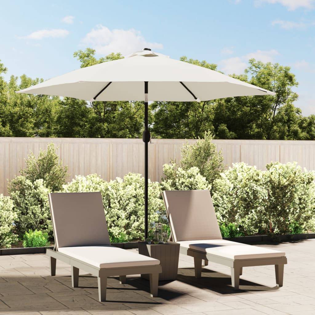 Parasol déporté LED acier et polyester blanc sable 300 x 300 x 225 cm - PANGIVO - Image 1