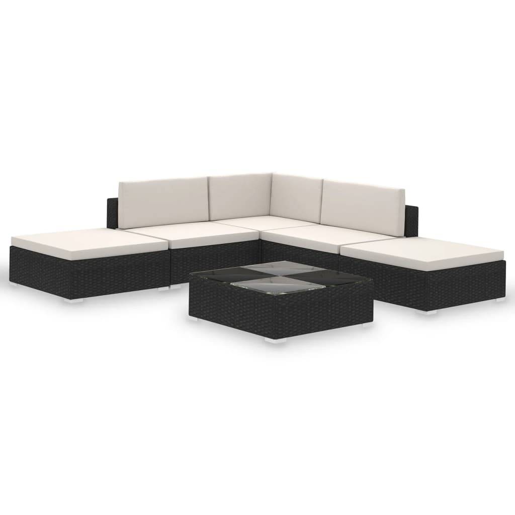 Vidaxl - Salon de jardin 6 pcs avec coussins Résine tressée Noir vidaXL 41257 - Image 2