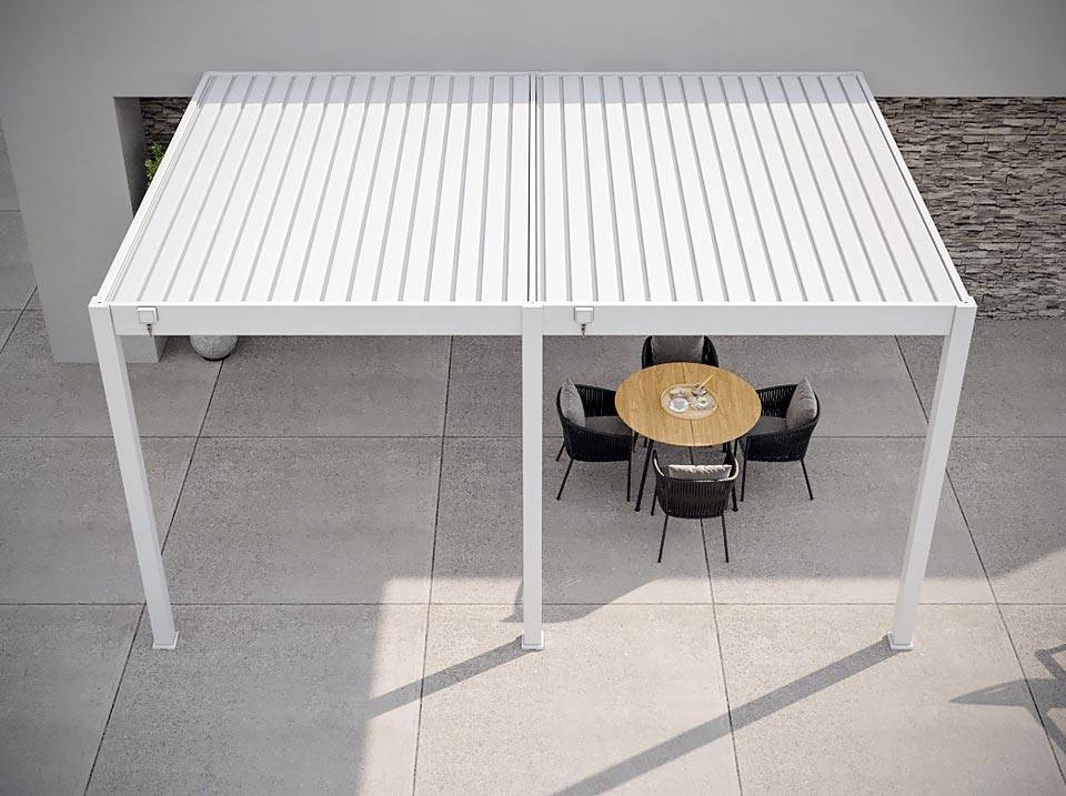 Direct Abris - Pergola Bioclimatique Aluminium Adossée 19m² - 3,6x5,3 - Store Façade Inclus  - Blanc - 34 lames en Aluminium a 120 degrés - HALO - Image 4
