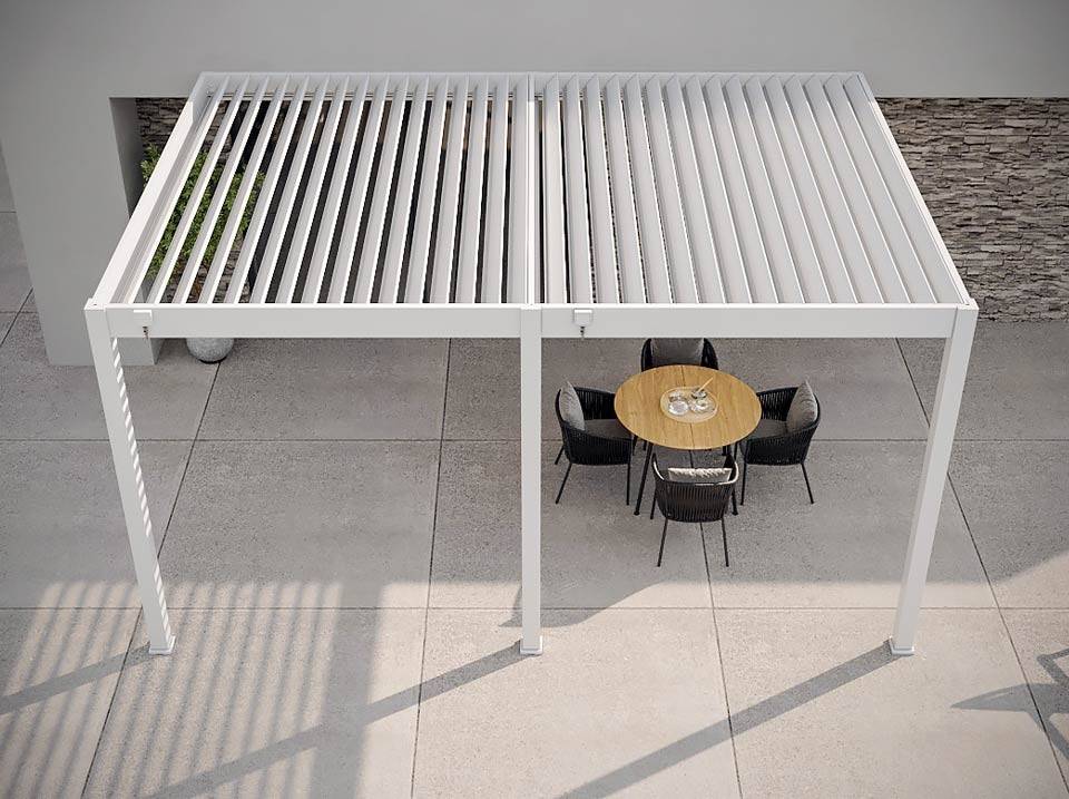 Direct Abris - Pergola Bioclimatique Aluminium Adossée 19m² - 3,6x5,3 - Store Façade Inclus  - Blanc - 34 lames en Aluminium a 120 degrés - HALO - Image 3