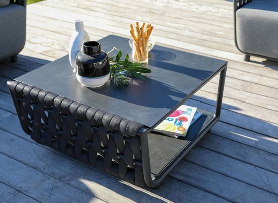Proloisirs - Table basse de jardin rectangulaire Hug alu tresse/veree+ceramique - anthracite PROLOISIRS - Image 4