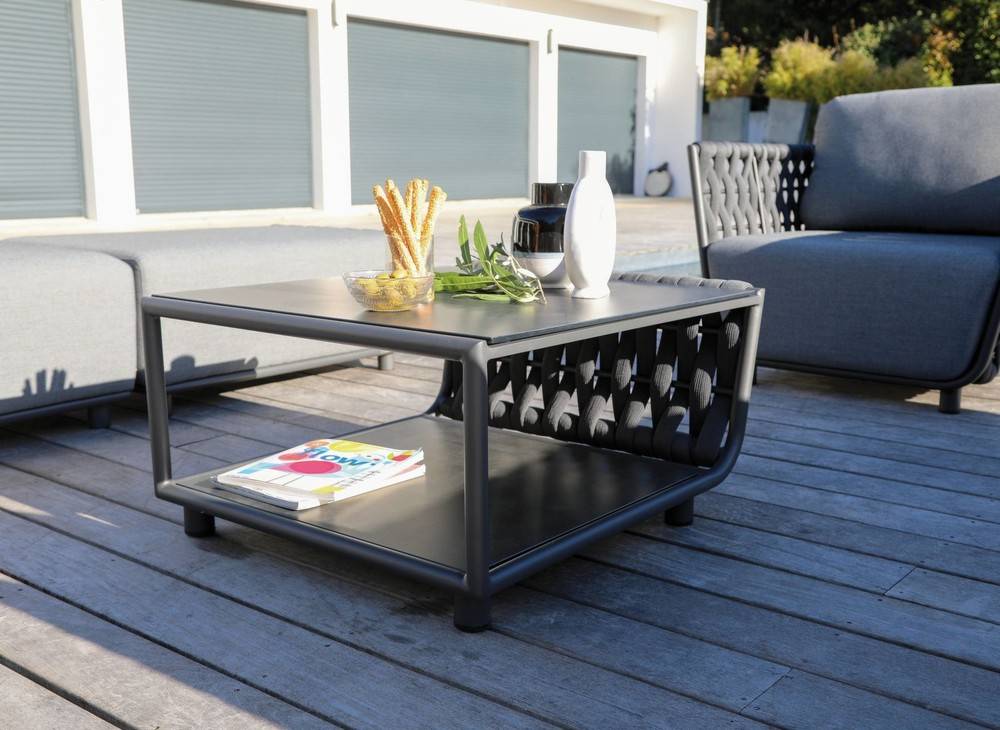 Proloisirs - Table basse de jardin rectangulaire Hug alu tresse/veree+ceramique - anthracite PROLOISIRS - Image 3