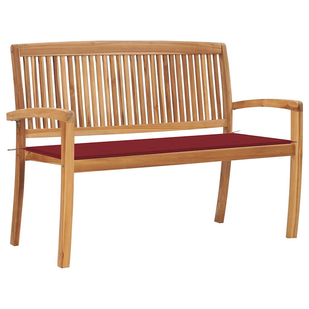ComfortXL - Banc de Jardin Teck Massif Extérieur Empilable Coussin Vin Rouge 128cm - ComfortXL Outdoor Living