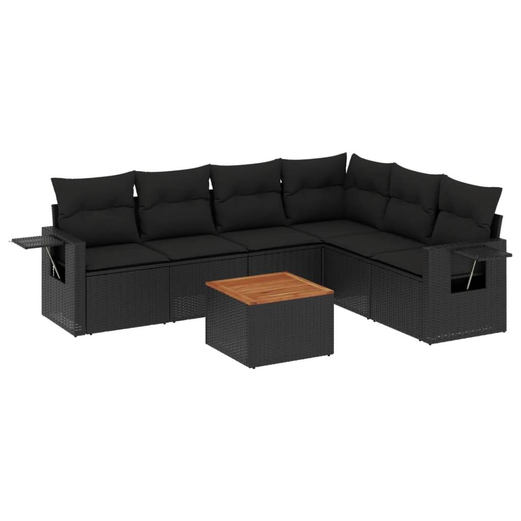 Vidaxl - Salon de jardin 7 pcs avec coussins noir résine tressée vidaXL 3224578 - Image 2