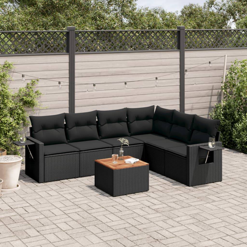 Vidaxl - Salon de jardin 7 pcs avec coussins noir résine tressée vidaXL 3224578 - Image 1