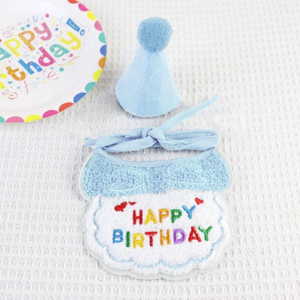 Set fête anniversaire chien/chat - Bandana + chapeau réglables - Motif "Joyeux Anniversaire" - Bleu - Living123 - Image 3