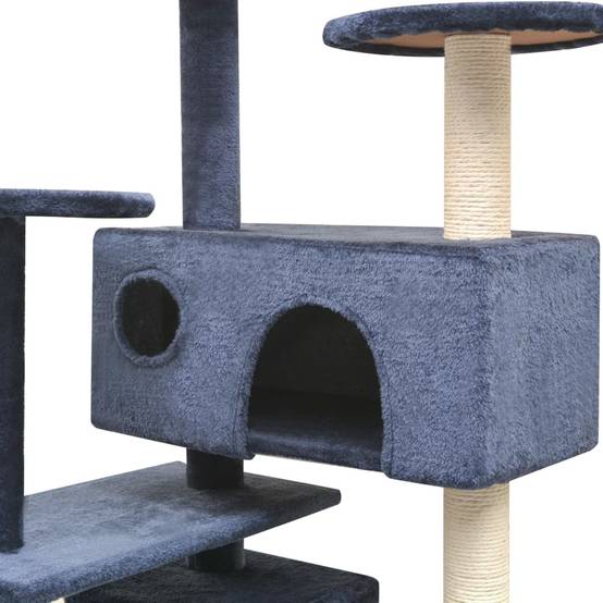 Arbre à chat multi-niveaux avec griffoirs sisal et 2 maisons Bleu 125 cm – ComfortXL Pet Living - Image 3