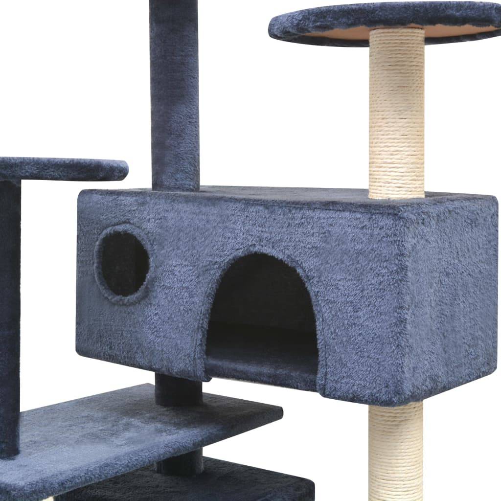 Arbre à chat multi-niveaux avec griffoirs sisal et 2 maisons Bleu 125 cm – ComfortXL Pet Living - Image 3