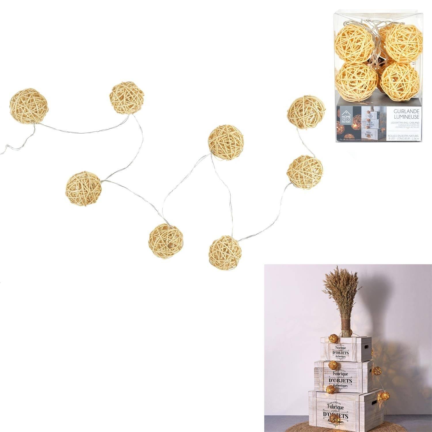 Entrepotbrico - GUIRLANDE BOULE ROTIN NATURAL 8 LED D6 1M56 M12 - Image 7