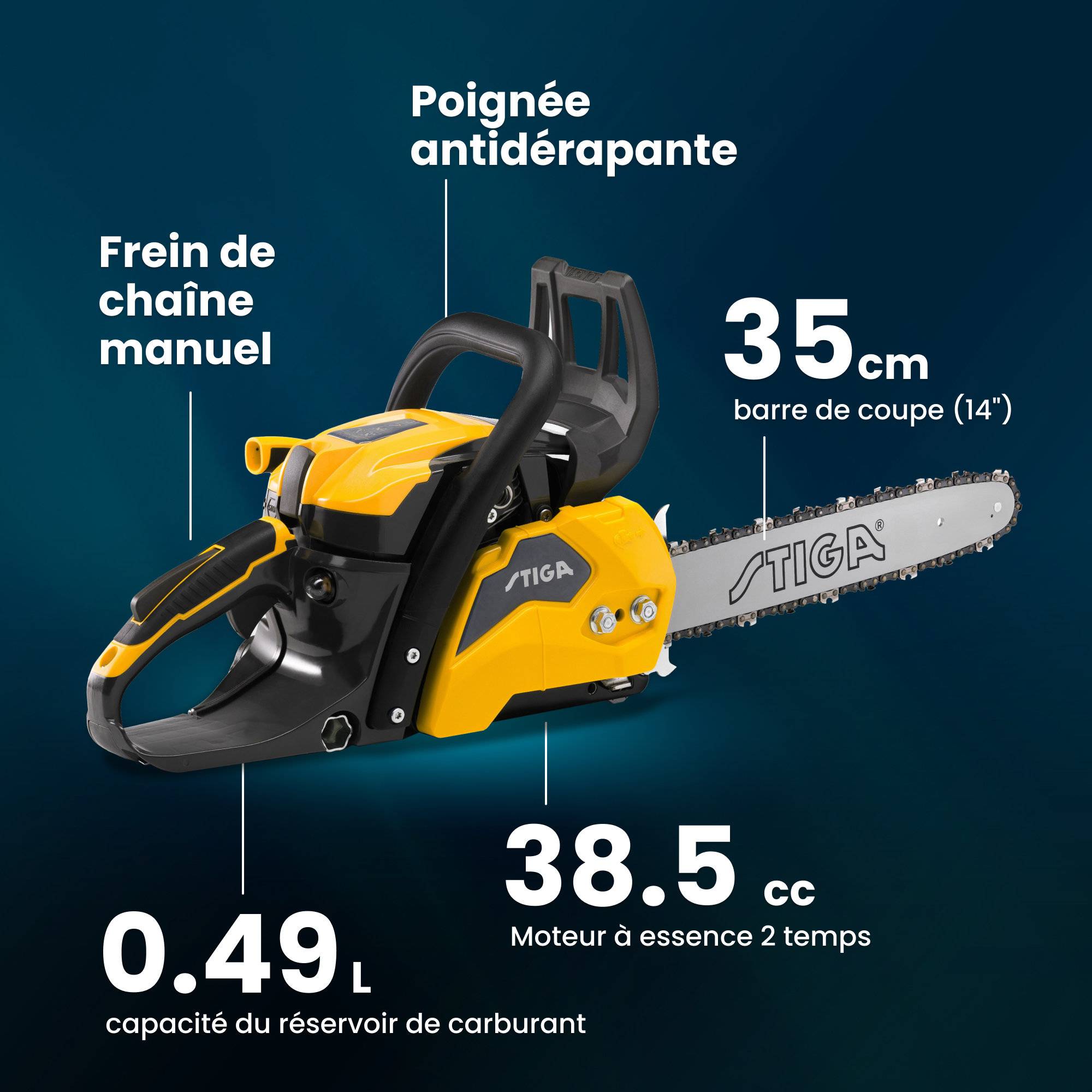 Stiga - Tronçonneuse CS 540 (14"), Moteur 1,6 kW 38,5 cc, guide 35 cm, carter magnésium, pompe à huile automatique - STIGA - Image 5