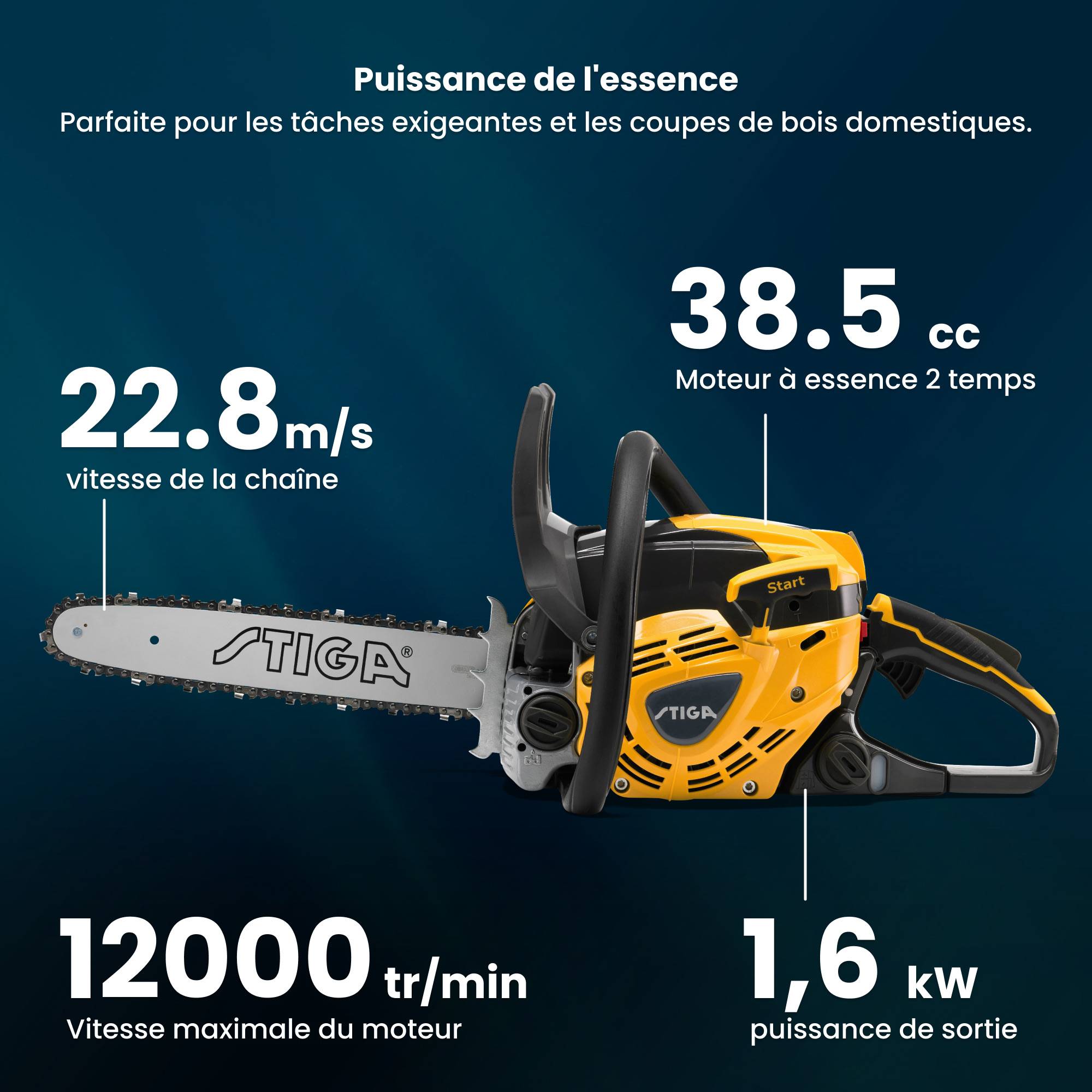 Stiga - Tronçonneuse CS 540 (14"), Moteur 1,6 kW 38,5 cc, guide 35 cm, carter magnésium, pompe à huile automatique - STIGA - Image 3