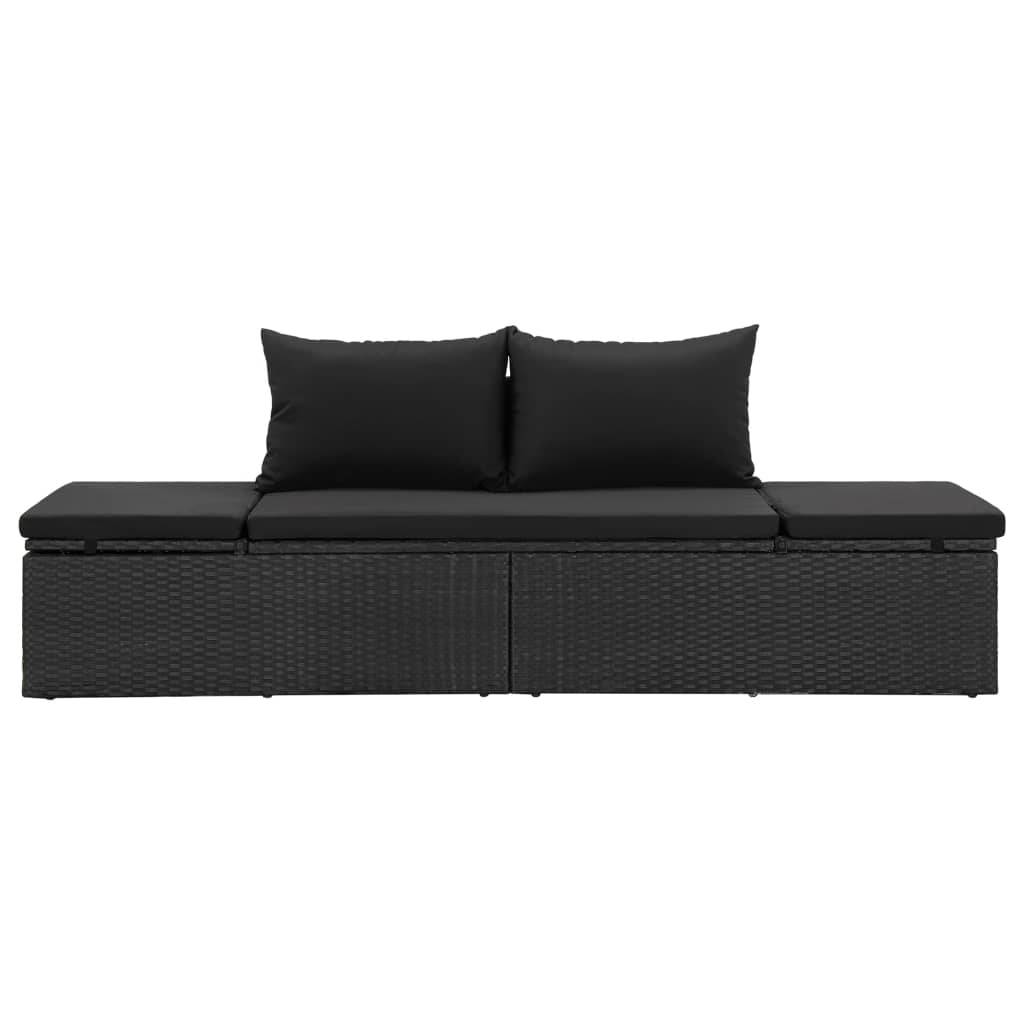 Helloshop26 - Transat chaise longue bain de soleil lit de jardin terrasse meuble d'extérieur avec coussins résine tressée noir - Image 1