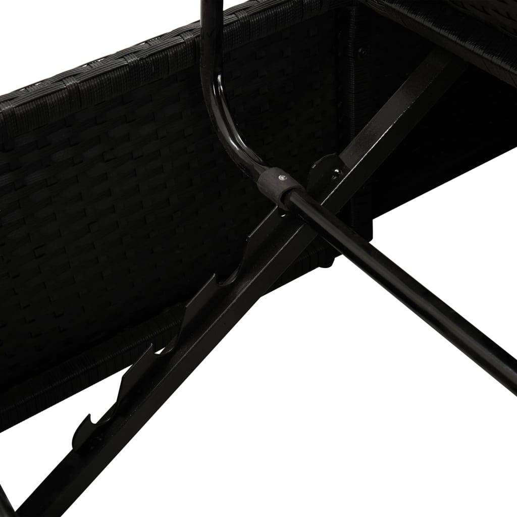 Helloshop26 - Transat chaise longue bain de soleil lit de jardin terrasse meuble d'extérieur avec coussins résine tressée noir - Image 8
