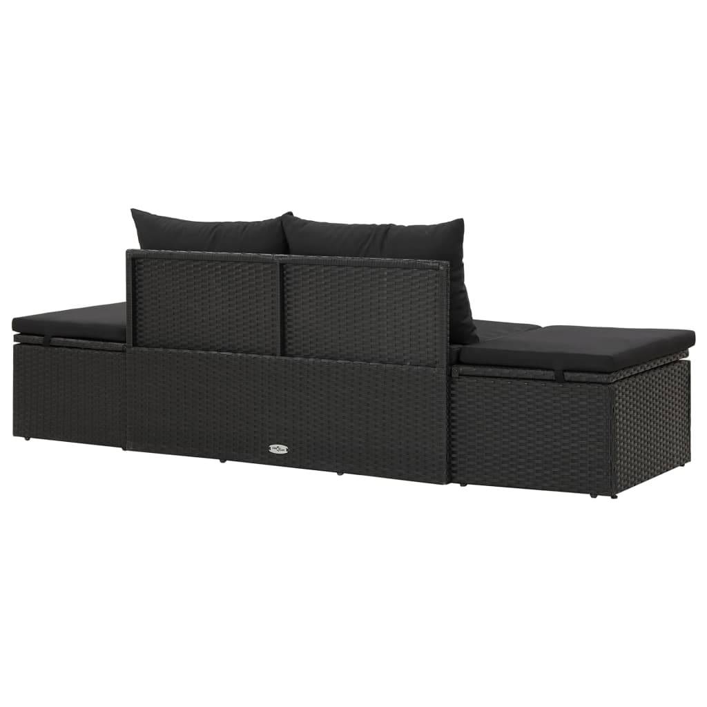 Helloshop26 - Transat chaise longue bain de soleil lit de jardin terrasse meuble d'extérieur avec coussins résine tressée noir - Image 5