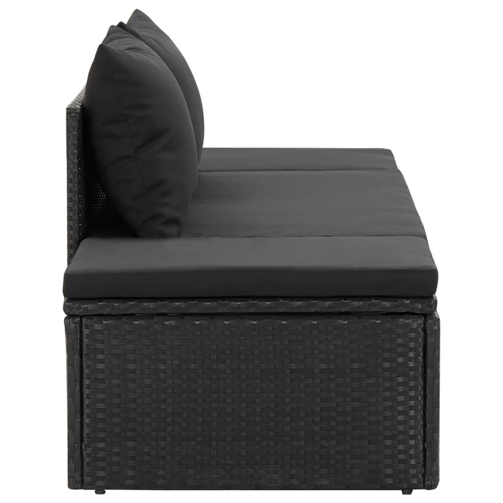 Helloshop26 - Transat chaise longue bain de soleil lit de jardin terrasse meuble d'extérieur avec coussins résine tressée noir - Image 4