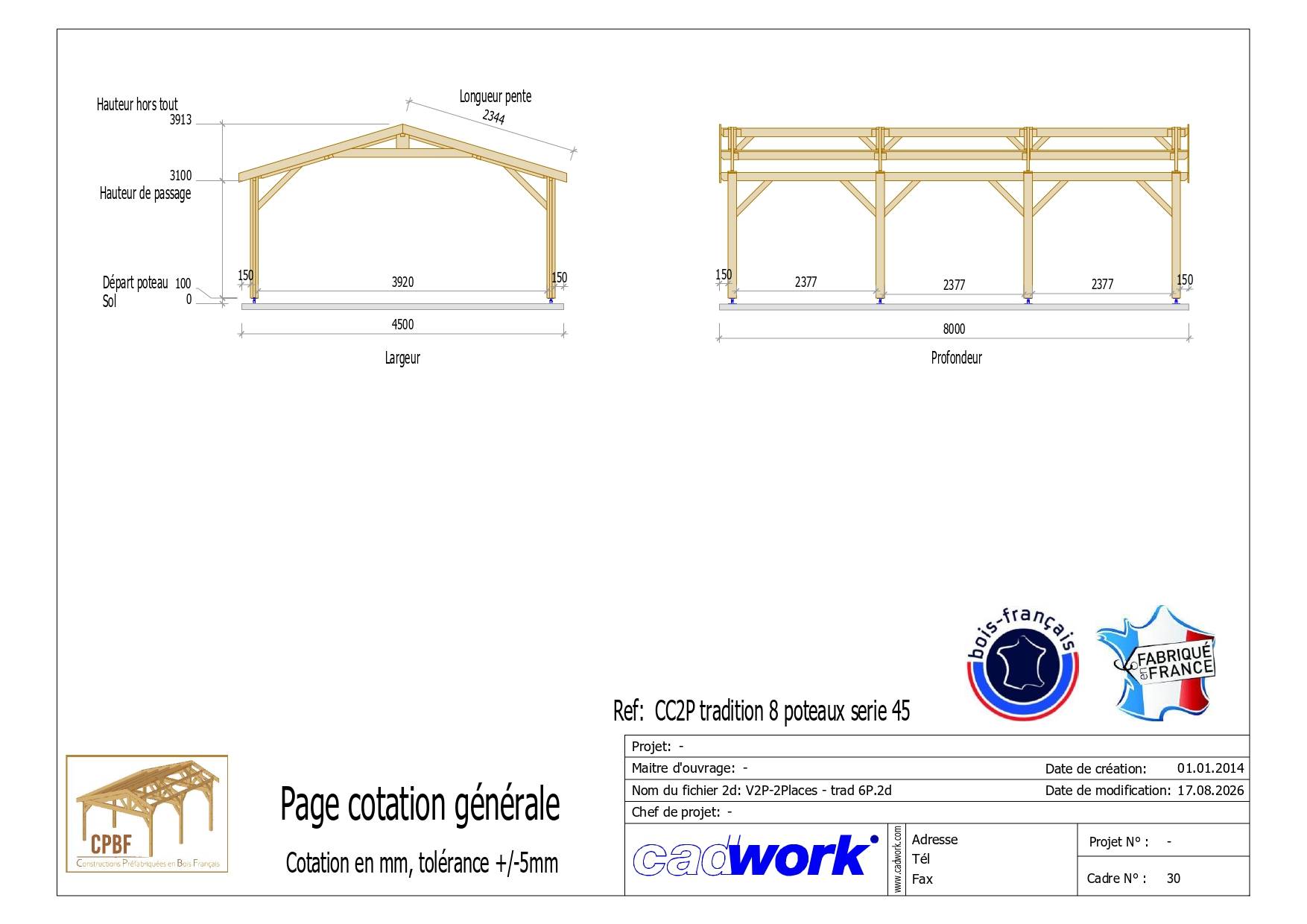 Cpbf Charpentes - Carport bois 2 pentes en bois douglas 36 m². Abri camping car extérieur. Garantie 10 ans. - Image 3