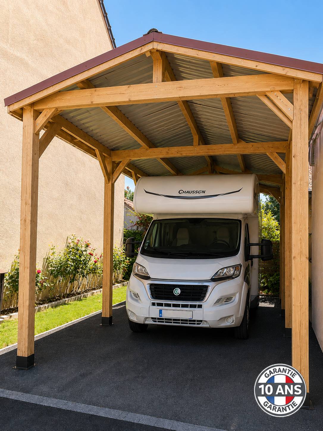 Cpbf Charpentes - Carport bois 2 pentes en bois douglas 36 m². Abri camping car extérieur. Garantie 10 ans. - Image 6