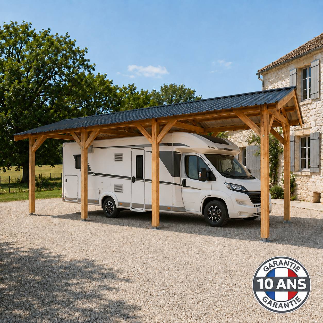 Cpbf Charpentes - Carport bois 2 pentes en bois douglas 36 m². Abri camping car extérieur. Garantie 10 ans. - Image 5