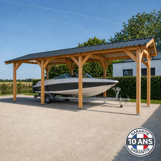 Cpbf Charpentes - Carport bois 2 pentes en bois douglas 36 m². Abri camping car extérieur. Garantie 10 ans. - Image 2