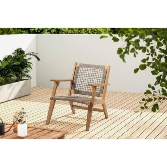 Fauteuil de jardin bas en bois d'Acacia FSC et en résine tressée - BORA - l60xP76xH73 cm - Image 2