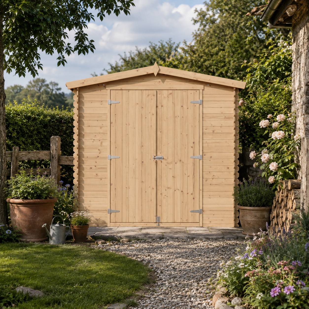 Timbela - Abri de jardin en bois sans plancher - 4.33 m² / 226x236xH218 cm - 19 mm d’épaisseur - Timbela M369C1
