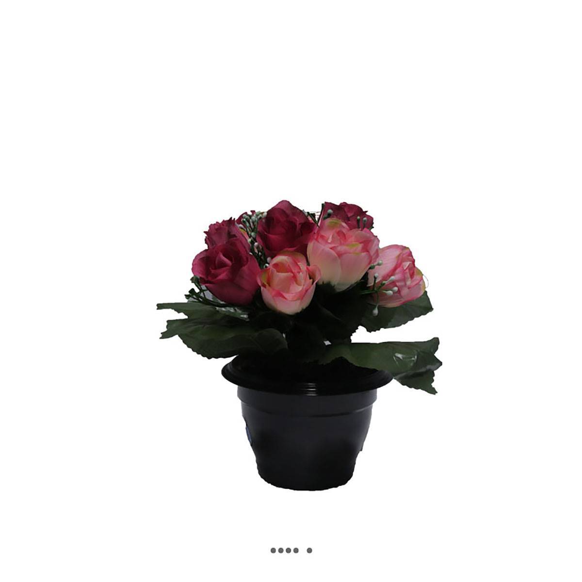 Artificielles - Composition de fleurs artificielles pour cimetière pot roses H 25 cm D 20 cm Rose fushia - couleur: Rose fushia 730 - Image 1