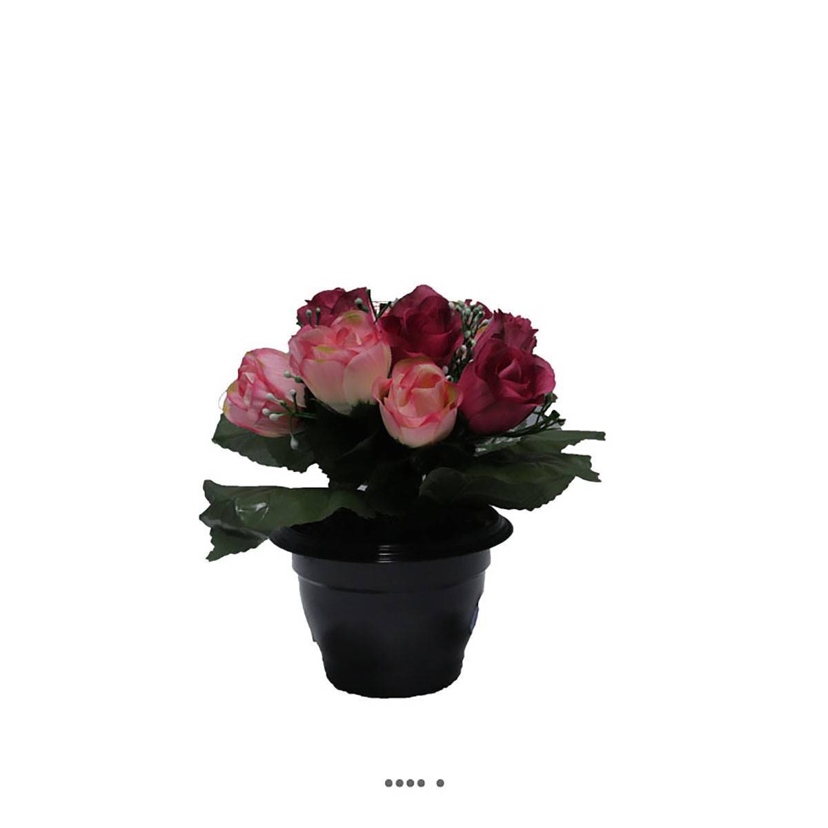Artificielles - Composition de fleurs artificielles pour cimetière pot roses H 25 cm D 20 cm Rose fushia - couleur: Rose fushia 730 - Image 2