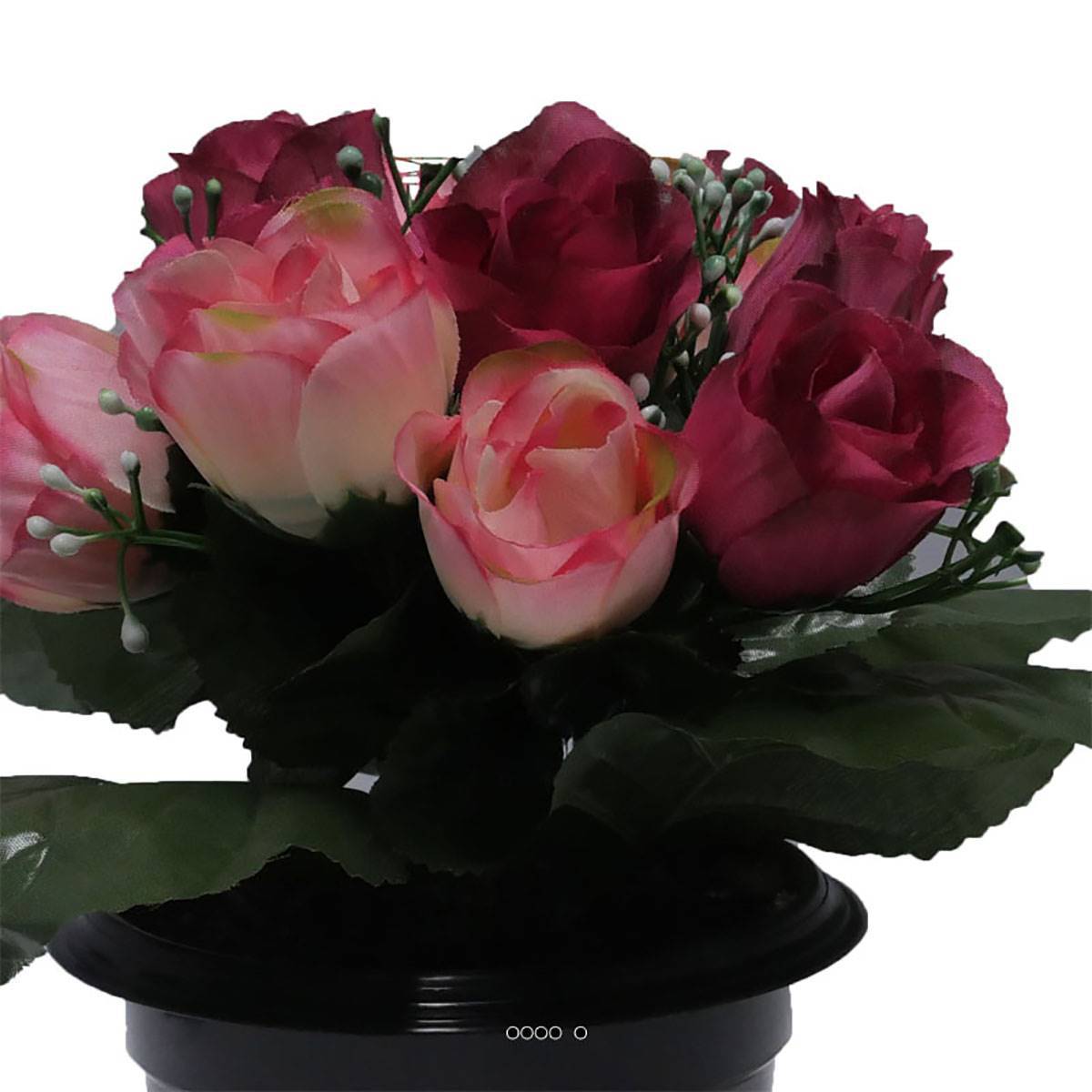 Artificielles - Composition de fleurs artificielles pour cimetière pot roses H 25 cm D 20 cm Rose fushia - couleur: Rose fushia 730 - Image 3